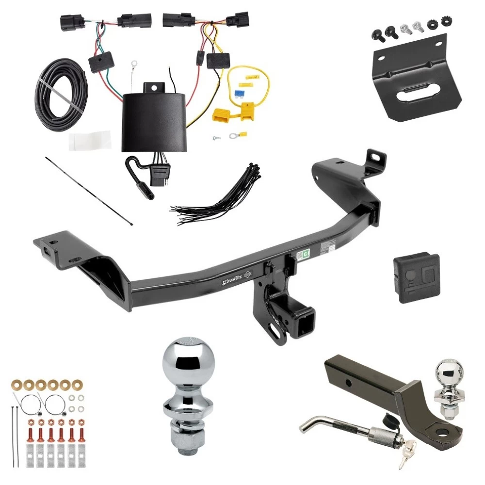 Ultimate Tow Package For 19-23 Jeep Cherokee Trailer Hitch w/ Wiring 2" Drop Mount Dual 2" and 1-7/8" Ball Lock Bracket Cover 2" Receiver