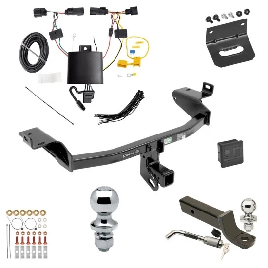 Ultimate Tow Package For 19-23 Jeep Cherokee Trailer Hitch w/ Wiring 2" Drop Mount Dual 2" and 1-7/8" Ball Lock Bracket Cover 2" Receiver