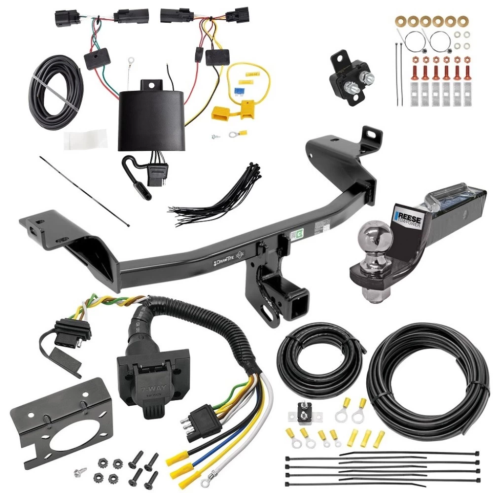 Trailer Hitch Tow Package w/ 7-Way RV Wiring For 19-23 Jeep Cherokee w/ 2" Drop Mount 2" Ball Class 3 2" Receiver