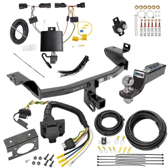 Trailer Hitch Tow Package w/ 7-Way RV Wiring For 19-23 Jeep Cherokee w/ 2" Drop Mount 2" Ball Class 3 2" Receiver