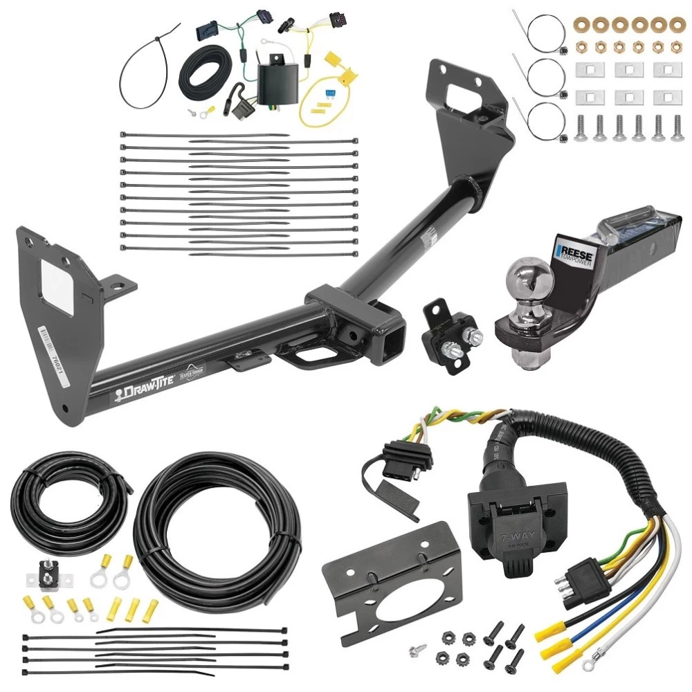 Trailer Hitch Tow Package w/ 7-Way RV Wiring For 15-23 Jeep Renegade All Models w/ 2" Drop Mount 2" Ball Class 3 2" Receiver