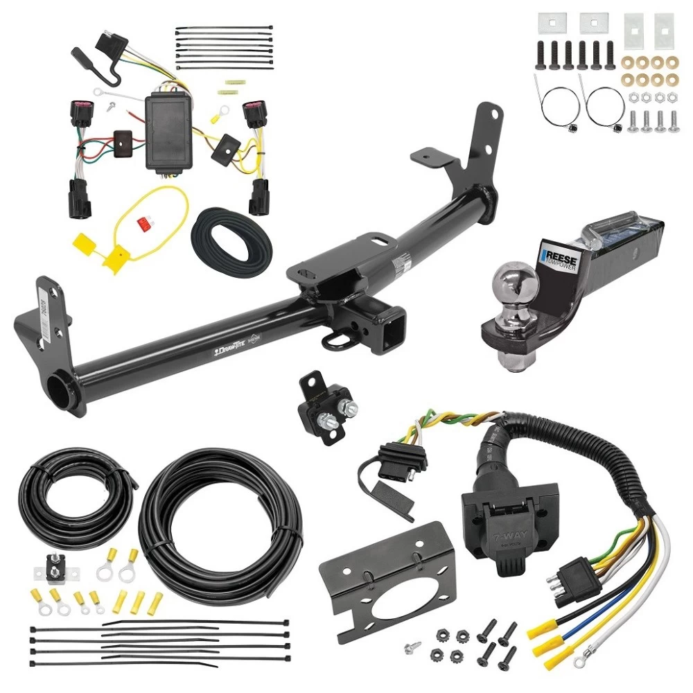 Trailer Hitch Tow Package w/ 7-Way RV Wiring For 10-17 Chevrolet Equinox GMC Terrain w/ 2" Drop Mount 2" Ball Class 3 2" Receiver
