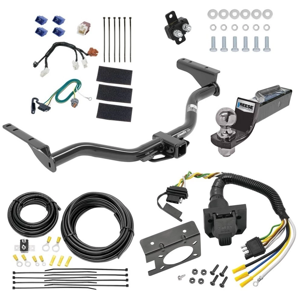 Trailer Hitch Tow Package w/ 7-Way RV Wiring For 13-20 Nissan Pathfinder 14-20 INFINITI QX60 w/ 2" Drop Mount 2" Ball Class 4 2" Receiver
