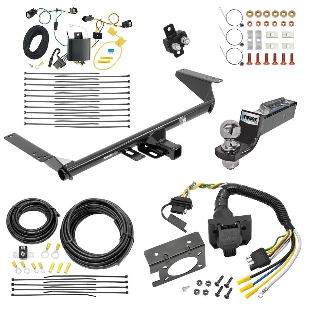 Trailer Hitch Tow Package w/ 7-Way RV Wiring For 17-20 Chrysler Pacifica Except Hybrid w/ 2" Drop Mount 2" Ball Class 3 2" Receiver