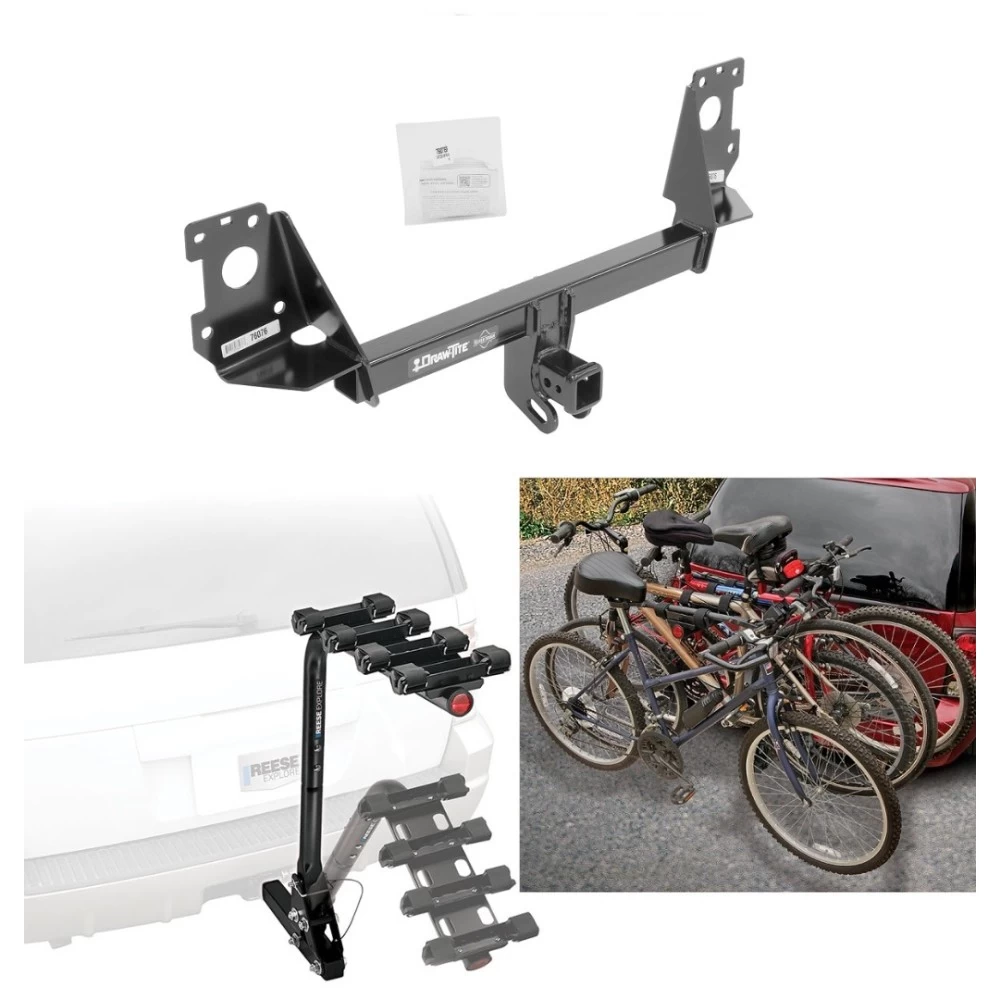 Trailer Hitch w/ 4 Bike Rack For 17-25 Audi Q7 Approved for Recreational & Offroad Use Carrier for Adult Woman or Child Bicycles Foldable
