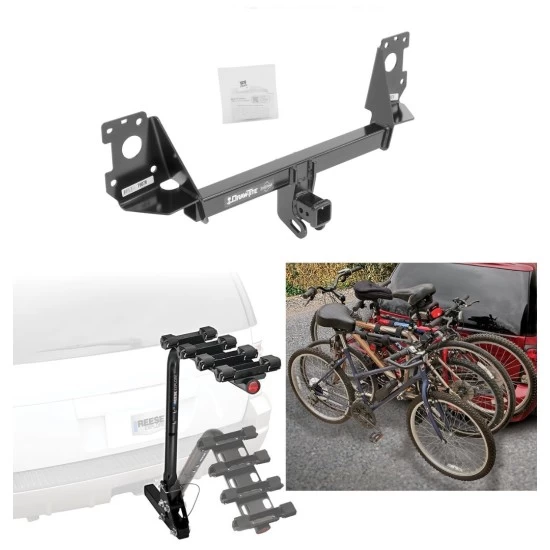 Trailer Hitch w/ 4 Bike Rack For 17-25 Audi Q7 Approved for Recreational & Offroad Use Carrier for Adult Woman or Child Bicycles Foldable