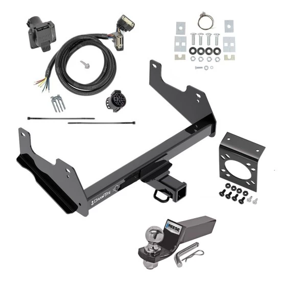 Trailer Hitch Tow Package w/ 7-Way RV Wiring For 15-25 Ford F-150 17-25 F-150 Raptor w/ 2" Drop Mount 2" Ball Class 4 2" Receiver