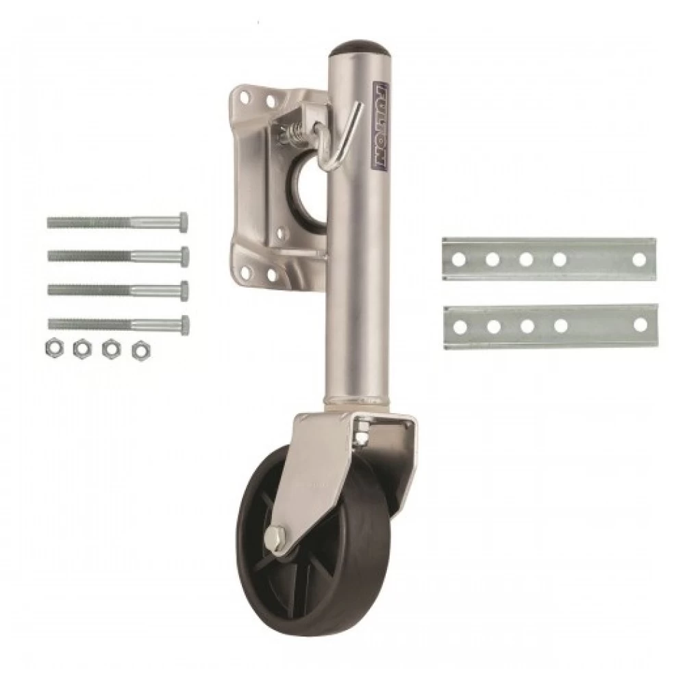 1410050149 Fulton Trailer Jack Fixed Length 400 lbs. Capacity Fulton Retaining Ring Swivel Trailer Jack Stand 400 lbs w/ 6" Caster Wheel Bolt-On - Fixed Length