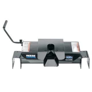 Reese Dual Jaw 16K Fifth Wheel Trailer Hitch w/ Round Tube Slider and Rails For 2003-2012 Dodge Ram 2500 3500 w/ Overload Springs Truck Base Rail Kit 5th Wheel Brackets Hardware