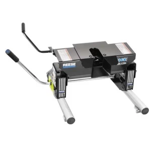 Reese Dual Jaw 16K Fifth Wheel Trailer Hitch w/ Round Tube Slider and Rails For 2003-2012 Dodge Ram 2500 3500 w/ Overload Springs Truck Base Rail Kit 5th Wheel Brackets Hardware