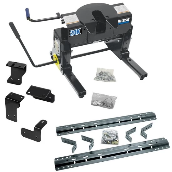 Reese Dual Jaw 20K Fifth Wheel Trailer Hitch w/ Kwik Slide Slider and Rails For 2004-2015 Nissan Titan Truck Base Rail Kit 5th Wheel Brackets Hardware