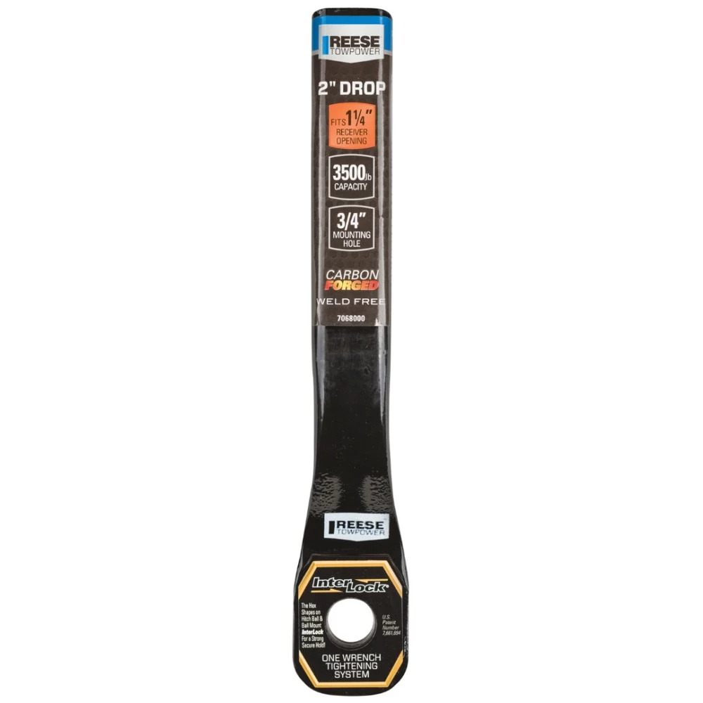 Reese 3,500 Lbs Carbon Forged Draw-Bar Ball Mount Fits Class 2 Trailer Tow Hitch w/ 1-1/4" Receiver Opening 2" Drop 3/4" Ball Hole Interlock Black