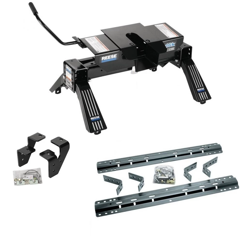 Reese Dual Jaw 16K Fifth Wheel Trailer Hitch W/ Rails For 2003-2012 Dodge Ram 2500 3500 w/ Overload Springs Base Rail Kit 5th Wheel Brackets Hardware