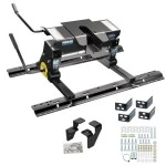 Reese Dual Jaw 16K Fifth Wheel Trailer Hitch w/ Kwik Slide Slider and Rails For 2003-2012 Dodge Ram 2500 3500 w/ Overload Springs Truck Base Rail Kit 5th Wheel Brackets Hardware