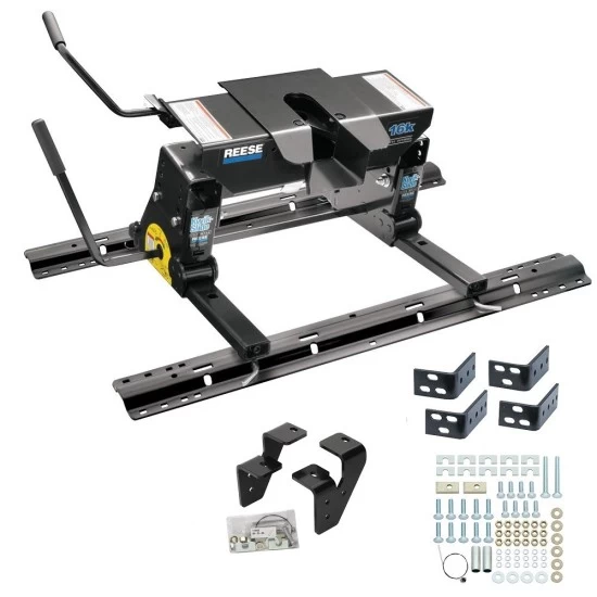 Reese Dual Jaw 16K Fifth Wheel Trailer Hitch w/ Kwik Slide Slider and Rails For 2003-2012 Dodge Ram 2500 3500 w/ Overload Springs Truck Base Rail Kit 5th Wheel Brackets Hardware