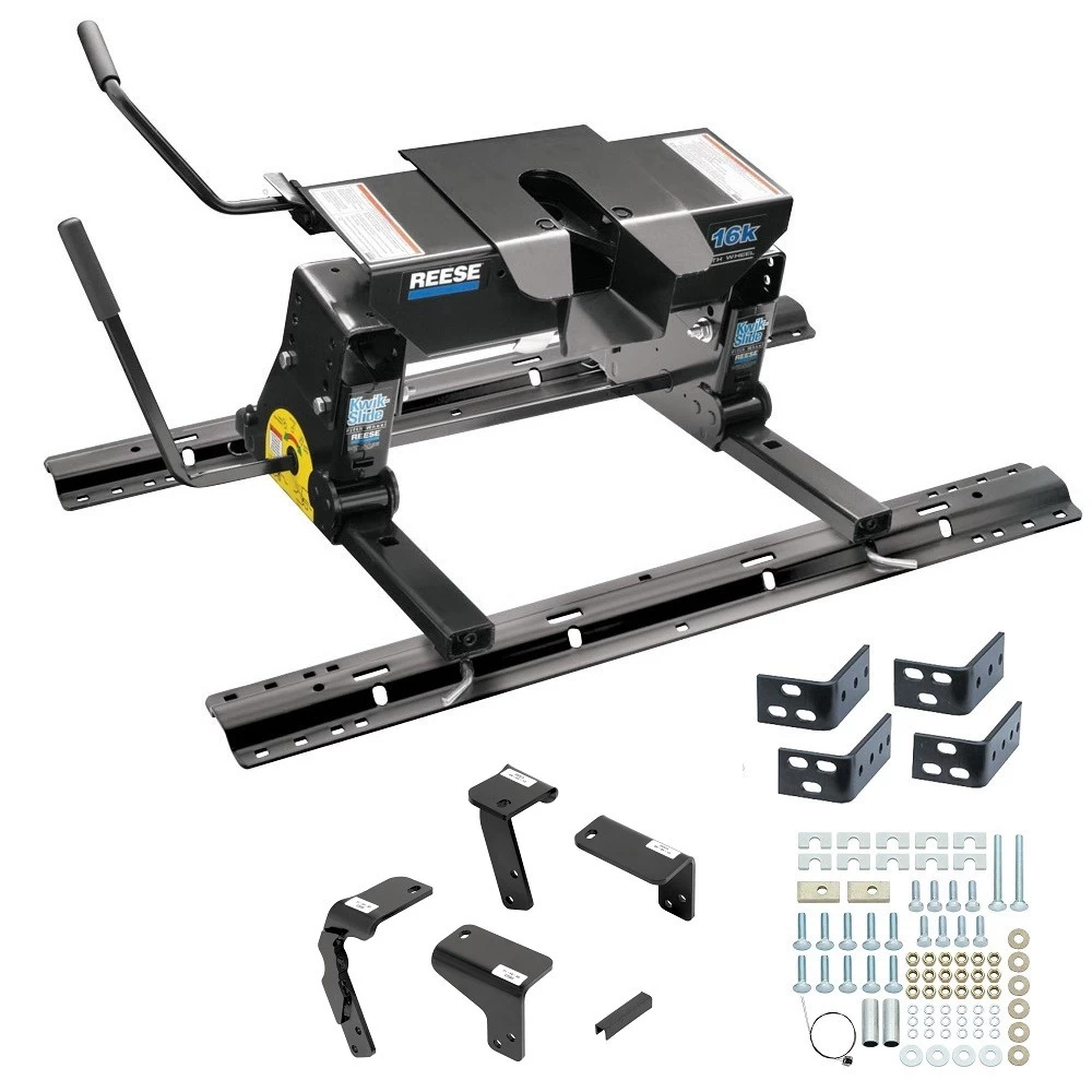 Reese Dual Jaw 16K Fifth Wheel Trailer Hitch w/ Kwik Slide Slider and Rails For 2014-2018 Dodge Ram 1500 2019-2024 Ram 1500 Classic Old Body Truck Base Rail Kit 5th Wheel Brackets Hardware