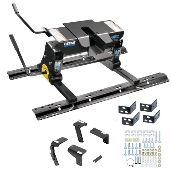 Reese Dual Jaw 16K Fifth Wheel Trailer Hitch w/ Kwik Slide Slider and Rails For 2014-2018 Dodge Ram 1500 2019-2024 Ram 1500 Classic Old Body Truck Base Rail Kit 5th Wheel Brackets Hardware