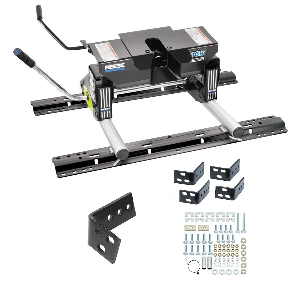 Reese Dual Jaw 16K Fifth Wheel Trailer Hitch w/ Round Tube Slider and Rails For 2002-2008 Dodge Ram 1500 2003-2012 Ram 2500 3500 Truck Base Rail Kit 5th Wheel Brackets Hardware
