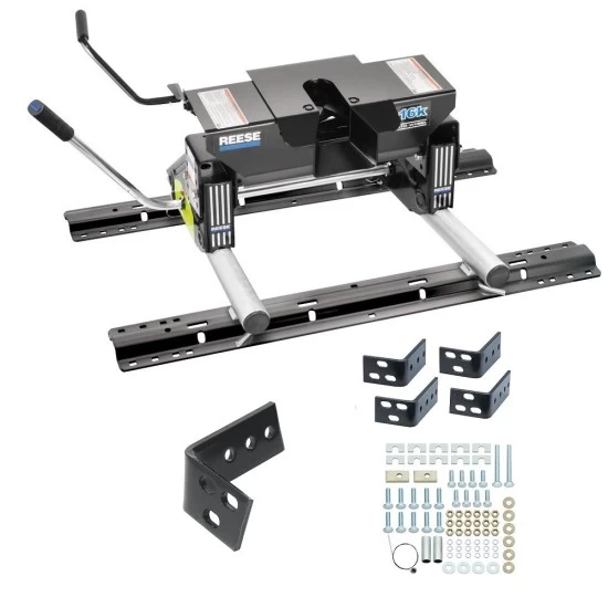 Reese Dual Jaw 16K Fifth Wheel Trailer Hitch w/ Round Tube Slider and Rails For 2002-2008 Dodge Ram 1500 2003-2012 Ram 2500 3500 Truck Base Rail Kit 5th Wheel Brackets Hardware