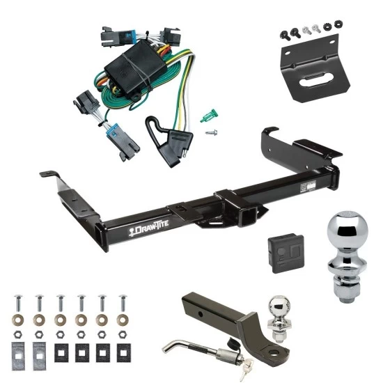 Ultimate Tow Package For 00-02 Chevrolet Express GMC Savana 1500 2500 3500 Trailer Hitch w/ Wiring 2" Drop Mount Dual 2" and 1-7/8" Ball Lock Bracket Cover 2" Receiver