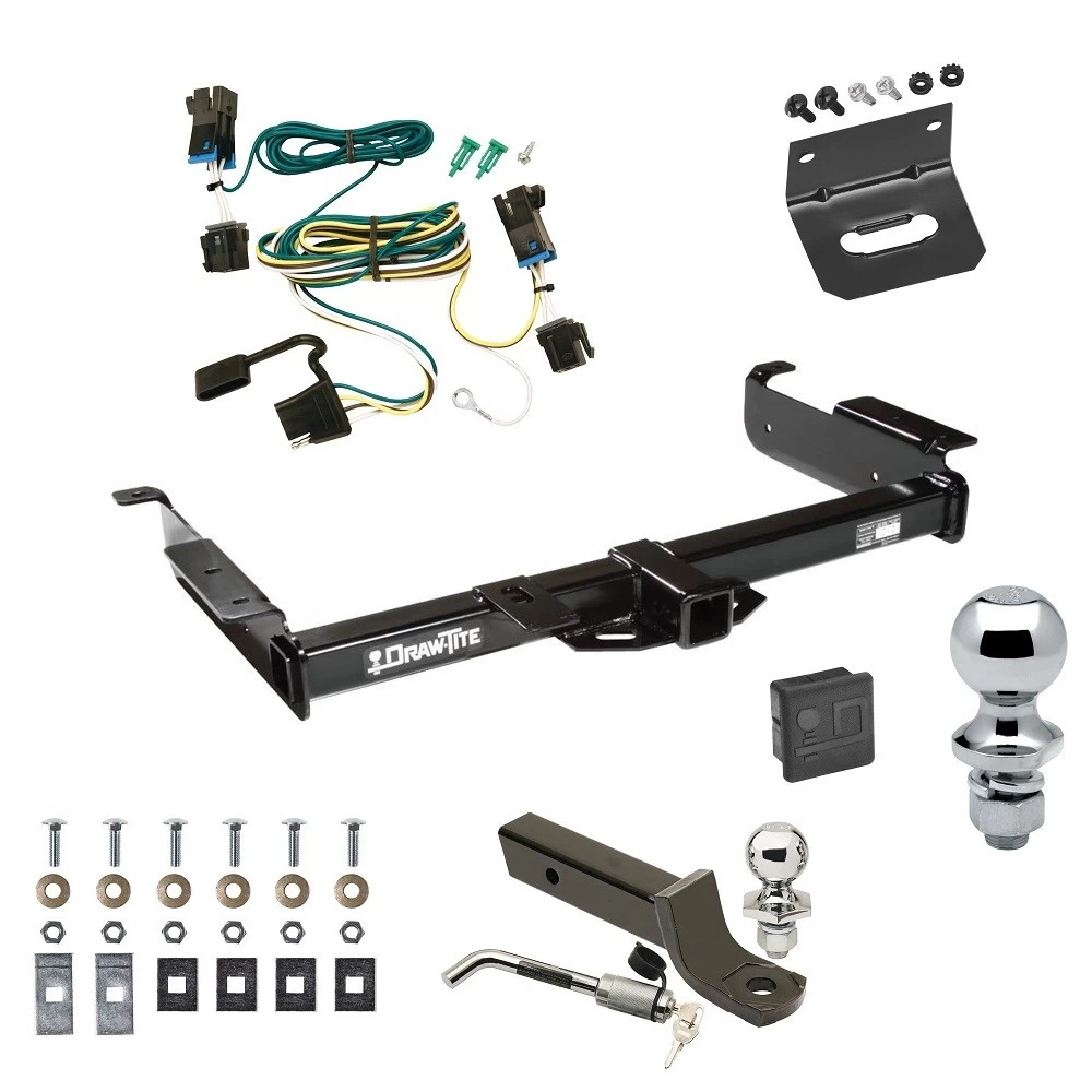 Ultimate Tow Package For 03-27 Chevy Express GMC Savana 1500 2500 3500 Trailer Hitch w/ Wiring 2" Drop Mount Dual 2" and 1-7/8" Ball Lock Bracket Cover 2" Receiver