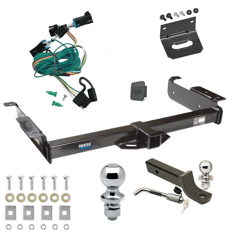 Ultimate Tow Package For 96-99 Chevy Express GMC Savana 1500 2500 3500 Trailer Hitch w/ Wiring 2" Drop Mount Dual 2" and 1-7/8" Ball Lock Bracket Cover 2" Receiver Reese