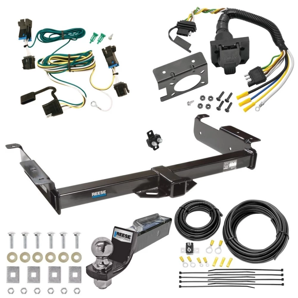 Trailer Hitch Tow Package w/ 7-Way RV Wiring For 03-27 Chevy Express GMC Savana 1500 2500 3500 w/ 2" Drop Mount 2" Ball Class 3 2" Receiver Reese