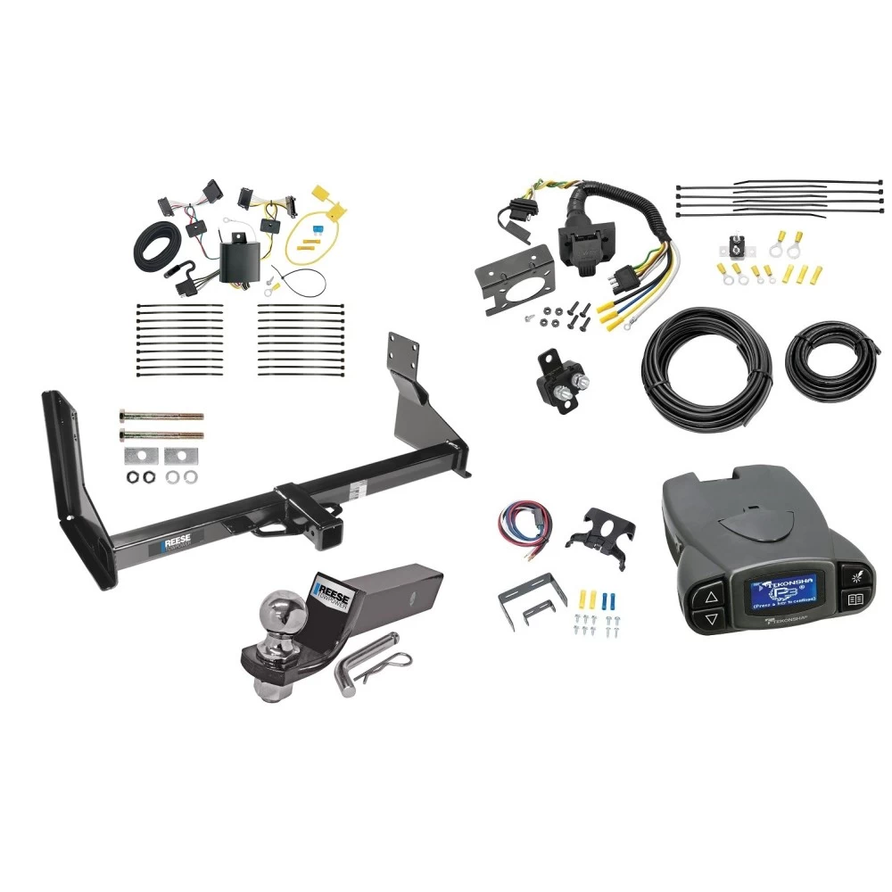 Trailer Hitch Tow Package Prodigy P3 Brake Control For 07-13 Mercedes-Benz Freightliner 07-09 Dodge Sprinter 2500 3500 w/ factory step bumper w/ 7-Way RV Wiring 2" Drop Mount 2" Ball Class 3 2" Receiver Reese Tekonsha