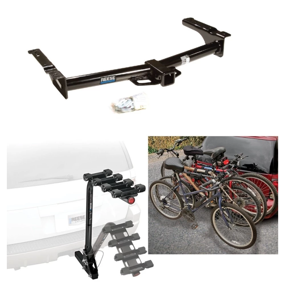 Trailer Hitch w/ 4 Bike Rack For 75-14 Ford Econoline Van Except Shuttle Bus Approved for Recreational & Offroad Use Carrier for Adult Woman or Child Bicycles Foldable