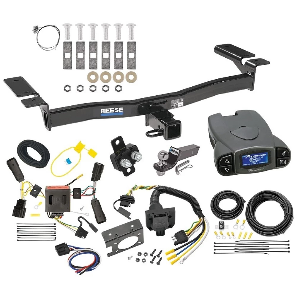 Trailer Hitch Tow Package Prodigy P3 Brake Control For 11-14 Ford Edge Exc Sport w/ 7-Way RV Wiring 2" Drop Mount 2" Ball Class 3 2" Receiver Reese Tekonsha