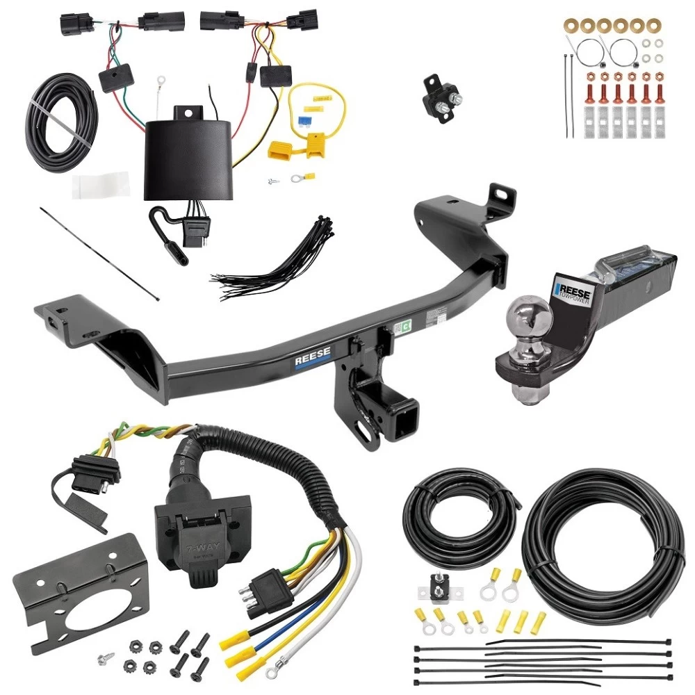 Trailer Hitch Tow Package w/ 7-Way RV Wiring For 19-23 Jeep Cherokee w/ 2" Drop Mount 2" Ball Class 3 2" Receiver Reese