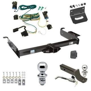 Ultimate Tow Package For 03-27 Chevy Express GMC Savana 1500 2500 3500 Trailer Hitch w/ Wiring 2" Drop Mount Dual 2" and 1-7/8" Ball Lock Bracket Cover 2" Receiver Reese