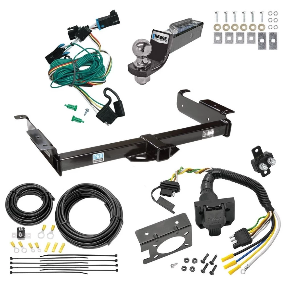 Custom Fit Trailer Hitch Wiring Harness (Plug & Play) 2" Drop Ball-Mount w/ Pin/Clip 2" Chrome Ball Trailer Connector Adapter Brake Control Wiring Kit Circuit Breaker Installation Hardware Installation Instructions 51023 85343 20506 7012a 11 Trailer Hitch Tow Package w/ 7-Way RV Wiring For 96-99 Chevy Express GMC Savana Van w/ 2" Drop Mount 2" Ball Class 3 2" Receiver All Models Reese