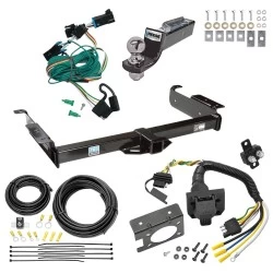 Trailer Hitch Tow Package w/ 7-Way RV Wiring For 96-99 Chevy Express GMC Savana Van w/ 2" Drop Mount 2" Ball Class 3 2" Receiver All Models Reese