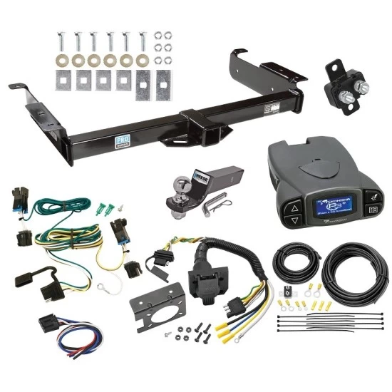 Trailer Hitch Tow Package Prodigy P3 Brake Control For 03-27 Chevy Express GMC Savana 1500 2500 3500 w/ 7-Way RV Wiring 2" Drop Mount 2" Ball Class 3 2" Receiver Reese Tekonsha