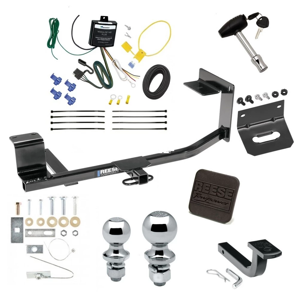 Ultimate Tow Package For 10-14 Volkswagen Golf Wagon 11-14 Jetta SportWagen Exc TDI Trailer Hitch w/ Wiring Draw-Bar Dual 2" and 1-7/8" Ball Lock Bracket Cover 1-1/4" Receiver Reese