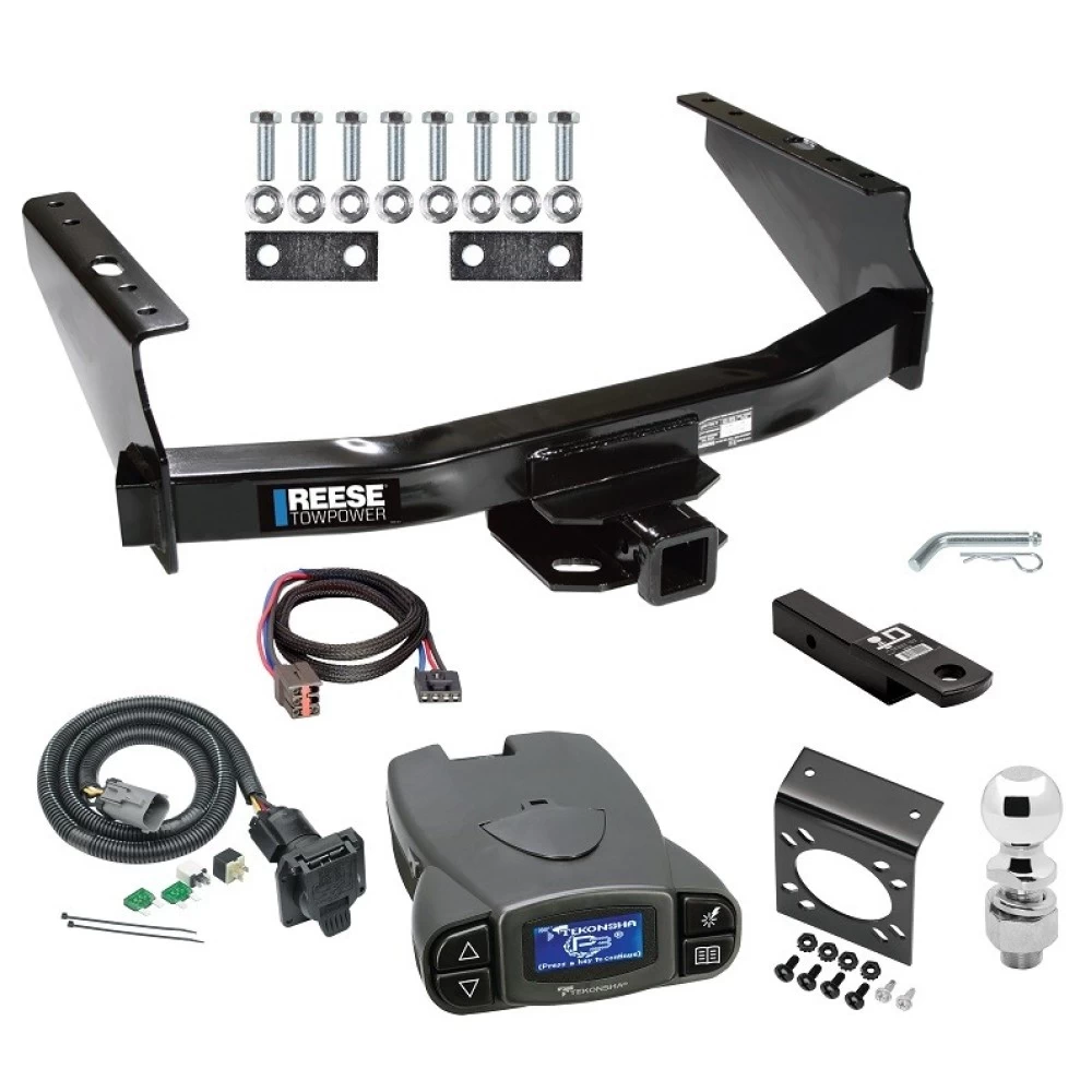 Class 5 10K Trailer Hitch Tow Package Prodigy P3 Brake Control For 99-04 Ford F-250 F-350 Super Duty Standard Bed & Bumper w/ 7-Way RV Wiring 2" Drop Mount 2" Ball Class 4 2" Receiver Reese Tekonsha