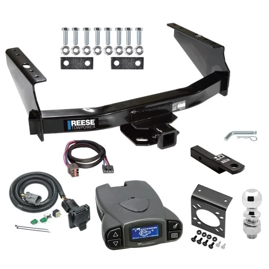 Class 5 10K Trailer Hitch Tow Package Prodigy P3 Brake Control For 99-04 Ford F-250 F-350 Super Duty Standard Bed & Bumper w/ 7-Way RV Wiring 2" Drop Mount 2" Ball Class 4 2" Receiver Reese Tekonsha