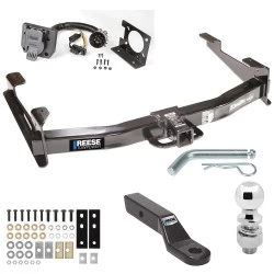 Class 5 13K Trailer Hitch Tow Package w/ 7-Way RV Wiring For 01-10 Chevy Silverado GMC Sierra 2500 HD 3500 HD 2007 Classic 97-99 Mercury Mountaineer 95-00 Ford Explorer w/ 2-5/16" Ball 2" Drop Mount 2" Receiver All Models Reese