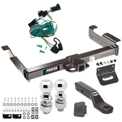 Ultimate Class V 10K Tow Package For 96-99 Chevy Express GMC Savana 1500 2500 3500 Trailer Hitch w/ Wiring Dual 2" and 2-5/16" Ball 2" Drop Mount Lock Bracket Cover 2" Receiver Reese