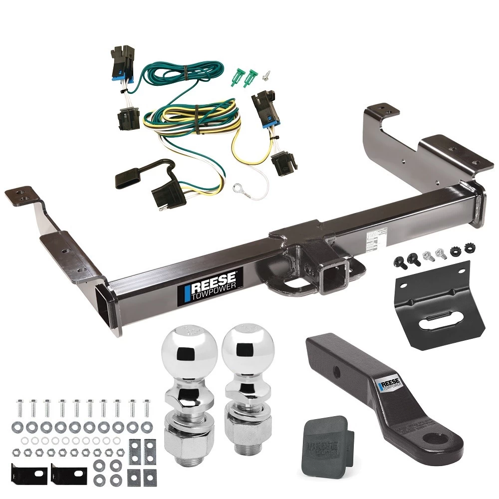 Ultimate Class V 10K Tow Package For 03-27 Chevy Express GMC Savana 1500 2500 3500 Trailer Hitch w/ Wiring Dual 2" and 2-5/16" Ball 2" Drop Mount Lock Bracket Cover 2" Receiver Reese