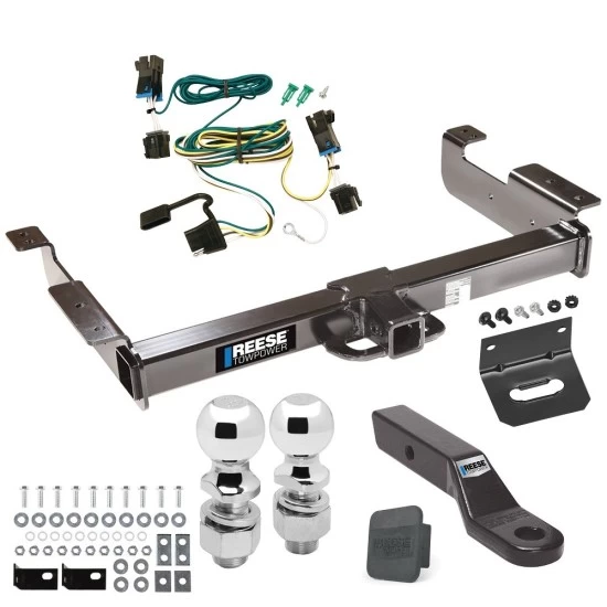 Ultimate Class V 10K Tow Package For 03-27 Chevy Express GMC Savana 1500 2500 3500 Trailer Hitch w/ Wiring Dual 2" and 2-5/16" Ball 2" Drop Mount Lock Bracket Cover 2" Receiver Reese