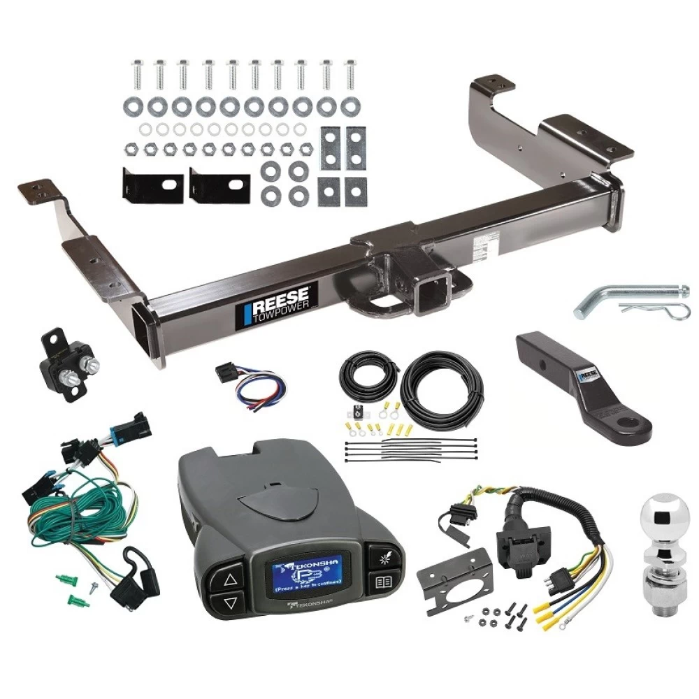 Class 5 10K Trailer Hitch Tow Package Prodigy P3 Brake Control For 96-99 Chevy Express GMC Savana 1500 2500 3500 w/ 7-Way RV Wiring 2-5/16" Ball 2" Drop Mount 2" Receiver Reese Tekonsha