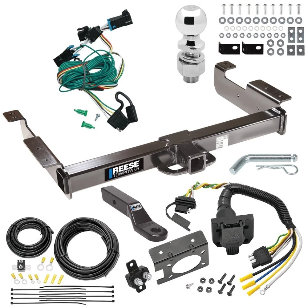 Class 5 10K Trailer Hitch Tow Package w/ 7-Way RV Wiring For 96-99 Chevy Express GMC Savana 1500 2500 3500 w/ 2-5/16" Ball 2" Drop Mount 2" Receiver Reese