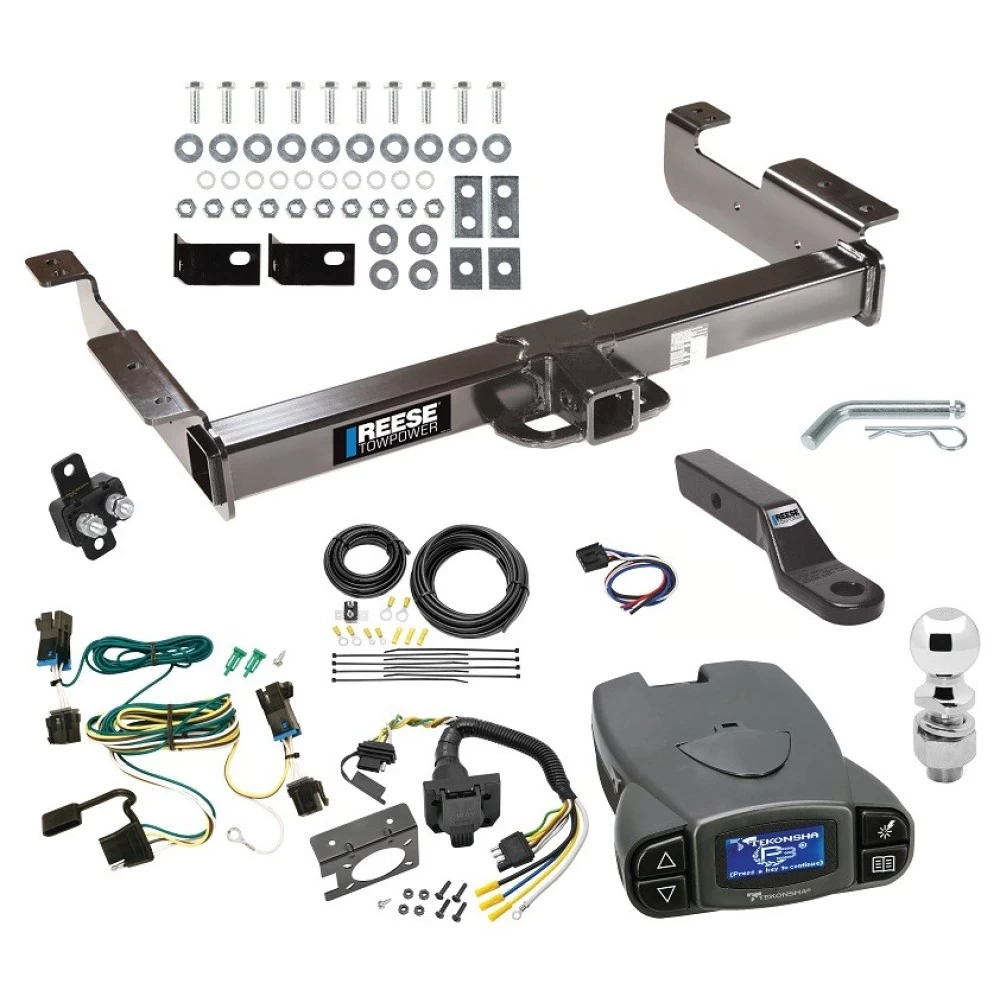 Class 5 10K Trailer Hitch Tow Package Prodigy P3 Brake Control For 03-27 Chevy Express GMC Savana 1500 2500 3500 w/ 7-Way RV Wiring 2-5/16" Ball 2" Drop Mount 2" Receiver Reese Tekonsha