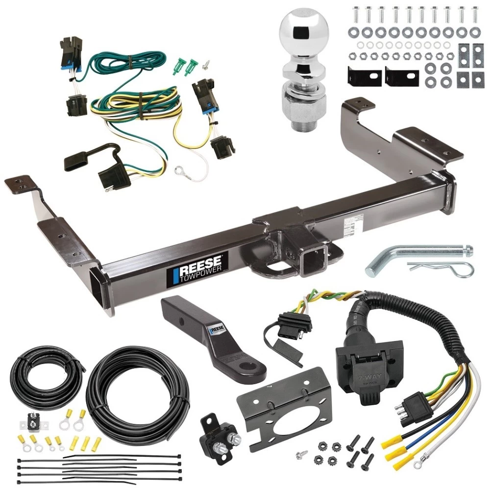 Class 5 10K Trailer Hitch Tow Package w/ 7-Way RV Wiring For 03-27 Chevy Express GMC Savana 1500 2500 3500 w/ 2-5/16" Ball 2" Drop Mount 2" Receiver Reese