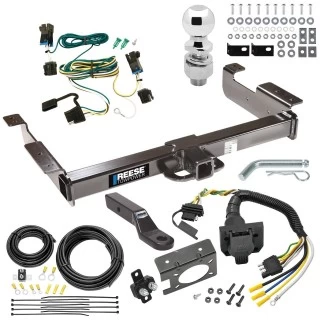 Class 5 10K Trailer Hitch Tow Package w/ 7-Way RV Wiring For 03-27 Chevy Express GMC Savana 1500 2500 3500 w/ 2-5/16" Ball 2" Drop Mount 2" Receiver Reese