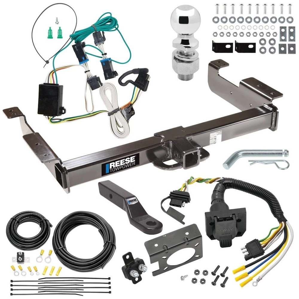 Class 5 10K Trailer Hitch Tow Package w/ 7-Way RV Wiring For 00-02 Chevrolet Express GMC Savana 1500 2500 3500 w/ 2-5/16" Ball 2" Drop Mount 2" Receiver Reese