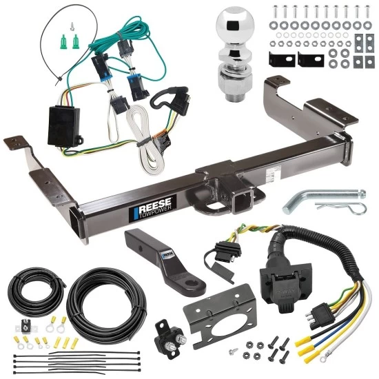 Class 5 10K Trailer Hitch Tow Package w/ 7-Way RV Wiring For 00-02 Chevrolet Express GMC Savana 1500 2500 3500 w/ 2-5/16" Ball 2" Drop Mount 2" Receiver Reese