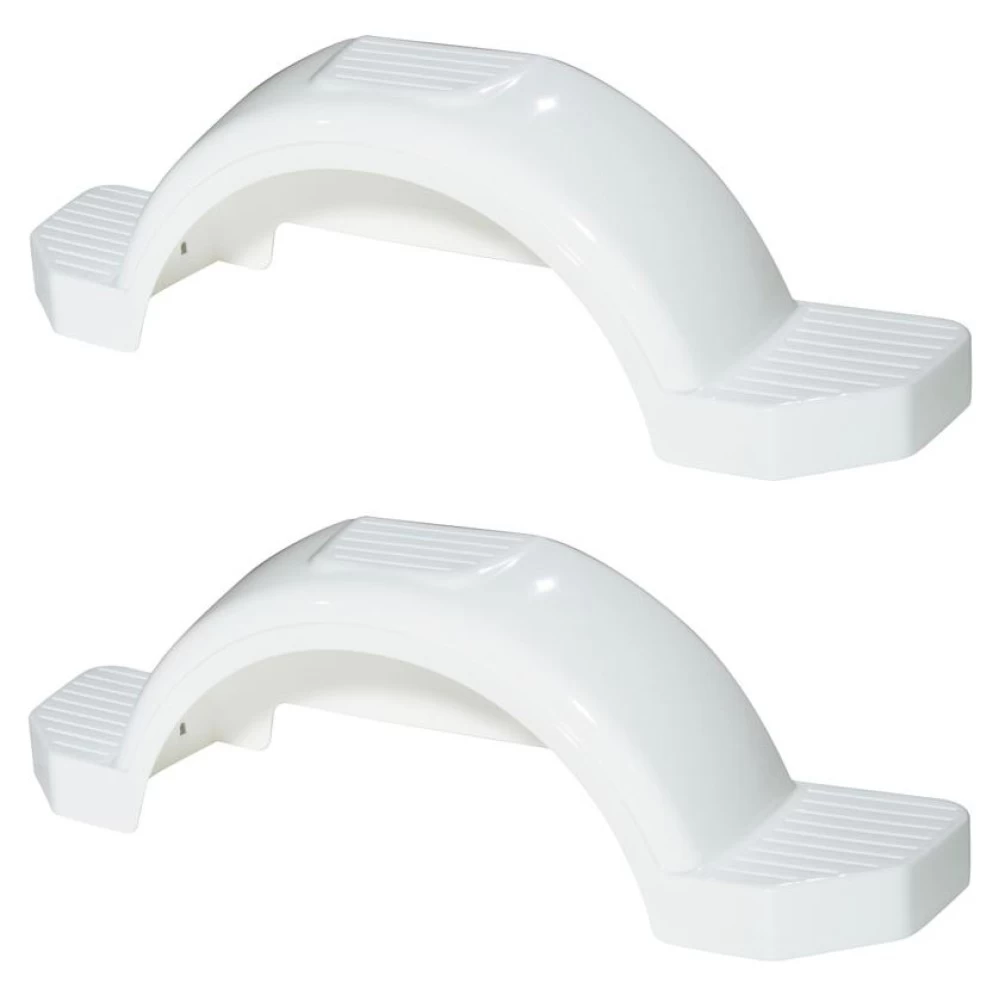 Set of 2 White Fulton Single Axle Trailer Fenders 13" Wheels Triple Step 40" Long Boat Utility Sale Replacement